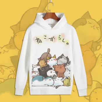Anime Neko Atsume Cosplay pisica Drăguț Imprimare Pulover cu gluga hanorac Fleece Unisex Hanorace de Toamna