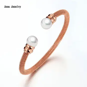 Anna Desene Originale Steel Țese Perle Brățară,Stil Simplu Prelungit cu Lanț Dublu de Perle,de Moda Deschis Brățară Pentru Femei