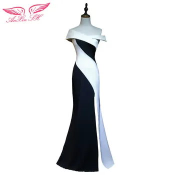 AnXin SH printesa alb și negru rochie de seara sexy barca gât turcia rochie de seara vintage de lux negru trompeta rochie de seara