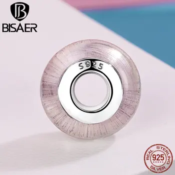 Argint 925 culoare Roz Transparent Margele de Sticla se Potrivesc BISAER Originale Brățări S925 DIY Accesorii ECZ065