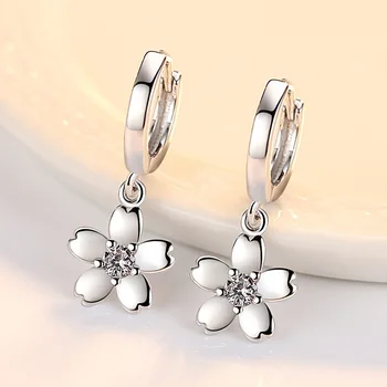 Argint 925 moda flori de cires doamnelor'stud cercei bijuterii femei cadou de ziua picătură navă