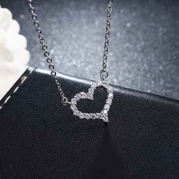 Argint 925 romantic dragoste inima strălucitoare de cristal doamnelor'pendant coliere lanț scurt de bijuterii cadouri pentru femei en-gros