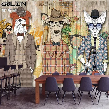 Arta Abstract tapet scândură de lemn retro nostalgie câine animal de îmbrăcăminte bar fundal tapet mural graffiti