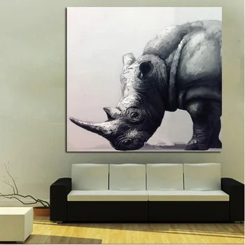 Arta Pop Animale de Mână-pictat puternic rinocer Ulei Tablou Modern Abstract Imagine Animal Panza Deco, Arta de Perete