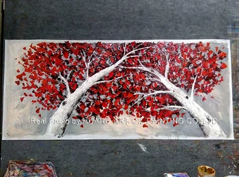 Artist cu experiență, pictate manual Modern Abstract Rosu Frunze de Copac Pictura in Ulei pe Panza Manual de Mesteacan Pictură în Ulei Peisaj