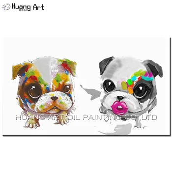 Artist de Design Nouă Pictură în Ulei pentru Living Decor lucrate Manual Câine Drăguț Cupluri Arta de Perete Tablou Abstract Animale de Companie Ulei de Imagine