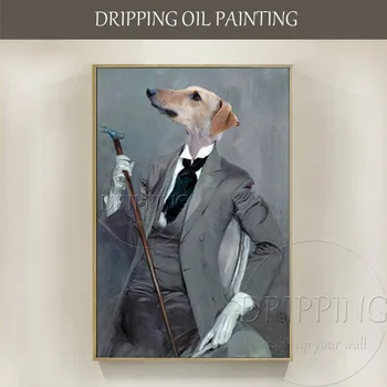 Artist profesionist Design Amuzant Câine Pictură în Ulei pictate manual Stil de desen Animat Domn Câine Pictură în Ulei pentru Camera de zi