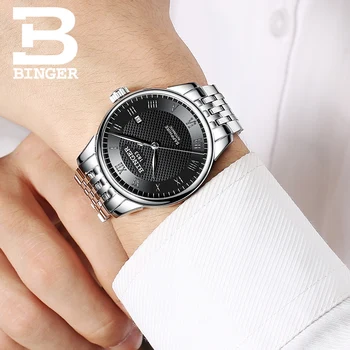 Autentic de Lux Elveția BINGER Brand de Oameni mecanice automate self-wind safir ceas din oțel complet rezistent la apa de afaceri de moda