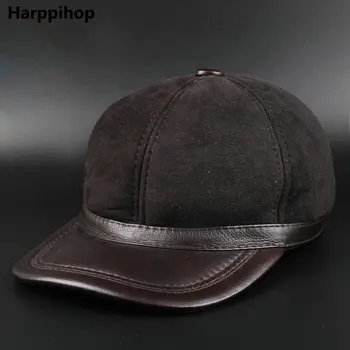 Autentice din piele de barbati baseball capac pălărie nouă de brand pentru bărbați din piele naturală adult solid reglabil armata palarii/sepci