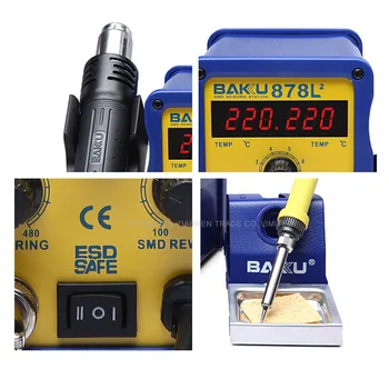 BAKU 878L2 Vânt cu Aer Cald Statie de Lipit 110/220V cu Pistol de Căldură și Manual de limba engleză LED Digital Display 1 buc