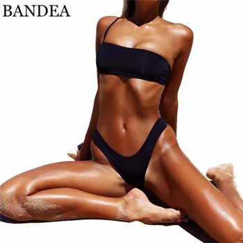 BANDEA 2018 Solid Bandeau Bikini Set Sexy Tanga, costume de Baie Costume de baie Brazilian Mare Tăiat Costum de Baie Biquini Plaja Trajes De Bano