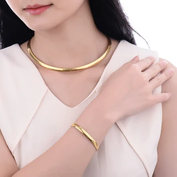 Baoyan Moda 316L din Oțel Inoxidabil Lanț de Șarpe de Culoare de Aur Cravată Colier si Bratara Seturi de Bijuterii Pentru Femei Bijuterii Set
