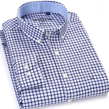 Barbati Carouri Verificat Oxford Cămașă Buton-jos cu Piept de Buzunar Smart Casual Clasic Contrast Slim fit Long Sleeve Dress Shirt