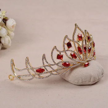 Baroc de Aur, Diadema Mireasa Cristal Roșu Mireasa Diademă Verde Stras Coroana pentru Femei Nuntă Benzi de păr bijuterii accesorii