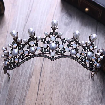 Baroc, Vintage Cristal Pearl Mireasa Diademe Hairband Caciulita Stras Negru Printesa Coroana Concurs De Nunta Accesorii De Par