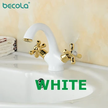 BECOLA 5 culoare alb mâner dublu robinet bazin Negru crom robinet Antic robinet montat apă caldă și rece, baie apăsați B-9136