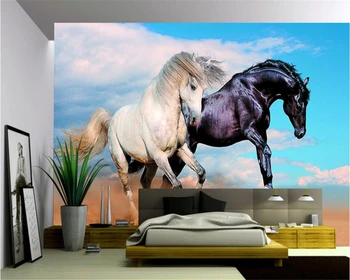 Beibehang Personalizate frescă mare tapet cai alb-negru, fotografie 3D tapet mural dormitor camera de zi de perete tapet 3D