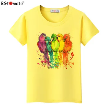 BGtomato tricou păsări colorate curcubeu tricou femei Frumoase lucrări de artă, haine de vânzare la Cald confortabil tricou femme