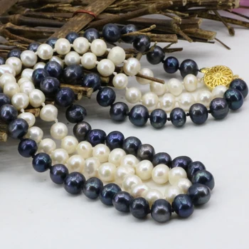 Bijuterii de nunta real natural alb de apă dulce 7-8mm margele perla 2 randuri colier declarație de moda pentru femei lanț 17-18inch B3240