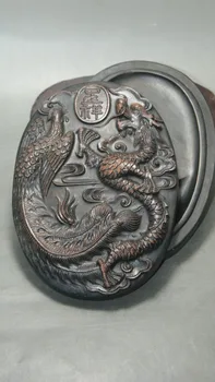 Bine Chineze vechi wa shi Piatră Inkstone cu sculptură Rafinat Dragon Phoenix