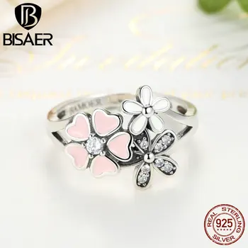 BISAER Argint 925 Floare Roz Poetic Daisy Floare de Cires Deget Inel pentru Femei de Moda Bijuterii de Nunta HSR004