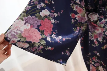Bleumarin Vara O Mărime Mirese Haină de Nuntă Rochie Eleganta Femei de Imprimare Pijamale Satin Flori Kimono-Halat de baie Rochie Pijamale
