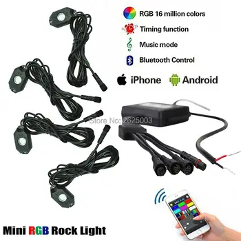 Bluetooth 4 Păstăi de LED-uri RGB Rock Lumini Offroad Mini Rock Sub Vehicul Culoare LED-uri Lumini Decora Lampa pentru ATV, UTV JEEP a Mea Barca