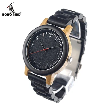 BOBO PASĂRE din Lemn de Abanos Ceasuri Cuarț Mens Top Brand de Lux Complet Lemn Trupa ceas in Cutie de Cadou relogio masculino logo-ul personalizat
