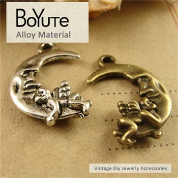 BoYuTe (60 Buc/Lot) 16*22MM Bronz Antic Argint Placat cu Metal Luna Înger Pandantiv Farmecele pentru a Face Bijuterii Diy Manual