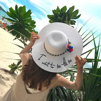 Brand 2017 Scrisoare Broderie Capac Mare Refuz Doamnelor Vara Pălărie De Paie Tineret Pălării Pentru Femei Umbra Palarie De Soare Pe Plajă Capace De Petrecere A Timpului Liber