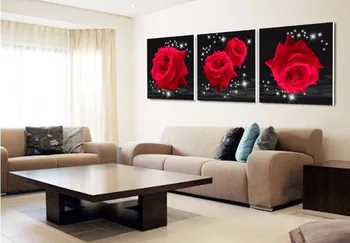 Btf arta de perete Moderne de Imprimare 3 bucată trandafir rosu floare decor Acasă imaginile de pe perete imagini pentru living tablouri canvas