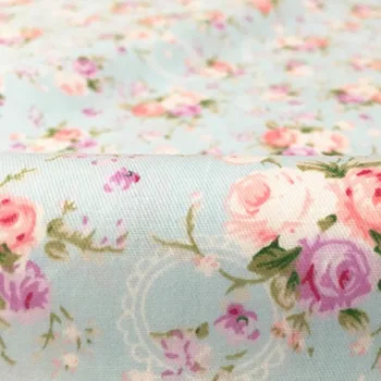 Bumbac diagonal pânză elegant blue rose flori tesatura pentru DIY pentru copii lenjerie de pat pat de copil papusa rochie de haine, perne manopera țesut