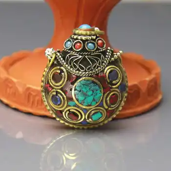 BYH024 Nepal alamă minunat mic prizat sticle 35*30mm Tibetan Încrustat Colorate Amuletă de Piatră Pandantive