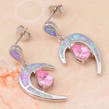 C design pendientes cercei pentru femei Roz de Cristal Roz Opal Ștampilată de Argint Picătură Cercei Zircon Moda Bijuterii OE374A