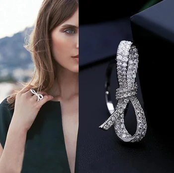 Calitate AAA Moda Micro Pave Cubic Z Cristal Bowknot Inel de Nunta de Lux Inel de Argint Bijuterii pentru Femei