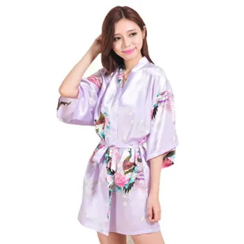 Calitate De Top Lavanda Păun Model Scurt De Nunta De Design De Mireasa Kimono-Halat Din Satin Lady Rochie De Seara Rochie De Femei Cămașă De Noapte