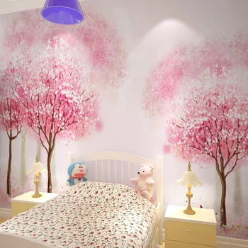 Camera copiilor fata de camera de copac roz tapet dormitor, noptiera pictura murala desen animat copac tapet autocolant perete papel pintado beibehang