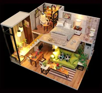 Camera drăguț diy păpuși camera de interior de lemn casă de păpuși în Miniatură Construirea de modele de Mobilier Model Bucurați-vă de Romantic Europa
