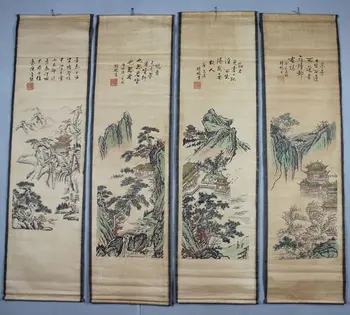 China caligrafie Picturi Suluri Pictura Chineză EPOCĂ PICTURA TRADIȚIONALĂ CHINEZĂ TIMP de PARCURGERE PATRU ECRAN