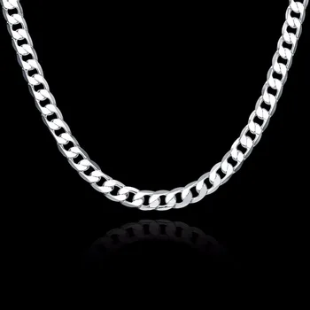 Clasic argint 925 bijuterii barbati 8 mm parte plat colier de 20 de inch geometrice DIY colier accesorii transport Gratuit