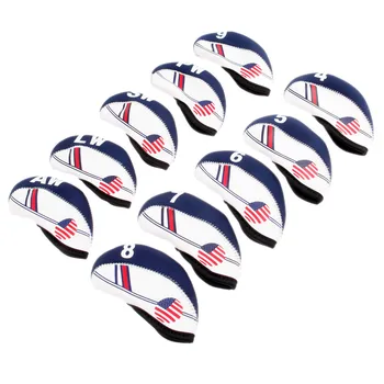 Clubul de Golf Cap de Fier Acoperă 10 Buc Neopren Golf Headcovers Set Protector (Alb Cu Albastru Steagul SUA) O mărime se potrivește Tuturor Fiare de călcat Cluburi