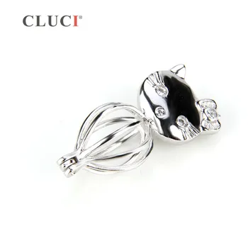 CLUCI moda bijuterii femei Kitty Cat cușcă pandantiv argint 925 Colier pandantiv charm animal Medalion pearl pandantiv