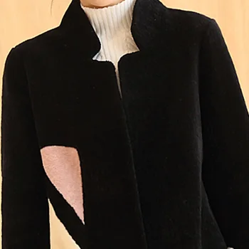 Contrastul de culoare buzunare moda cald gros de iarna, haine de lână îmbrăcăminte exterioară pentru femei single breasted stand collor de lână jachete 2018 noi