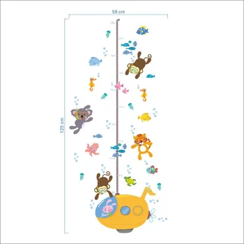% copii de desene animate camera submarin iepure Scufundări animale Autocolante de Perete Înălțime Măsură Pentru Camera Copii Perete Decal Acasă Decor Pepinieră