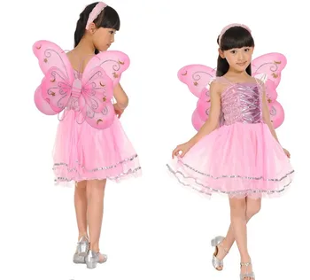 Copii Halloween-Costum de Zână Fluture Fusta Dans plin de culoare Fusta Rochie Fancy Un Set include Bentita Aripa Baghetă Magică