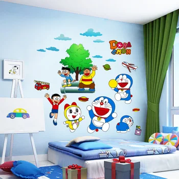Copii Sala de Lectură Autocolant de Perete Cu Tema de Desene animate Doraemon și Animale Cameră Decorată Autocolant pentru Copil Ziua de nastere Partid