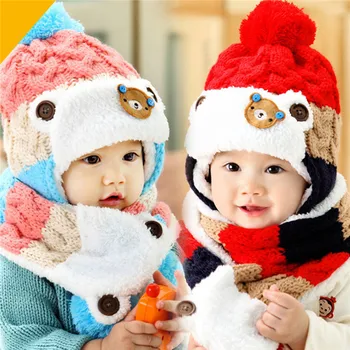 Copilul Pălării de Iarnă Tricotate Earflap Pălărie și Eșarfă Set 5 Culori de Iarna Toamna Primavara pentru Copii Cald Căciuli Capace Pentru 3-48 luni Bebelusii