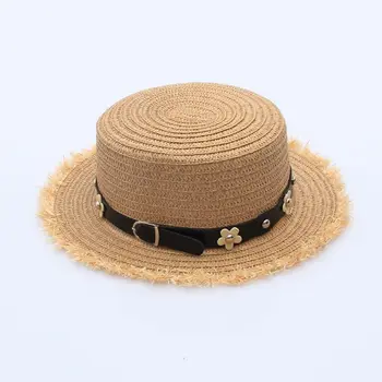 Coreea de Vară, pălării de Paie luntraș Pălărie panama Anglia de Moda Veche din Piele Catarama Acoperiș Plat Mici Formale Pălărie de protecție Solară Sun Tine