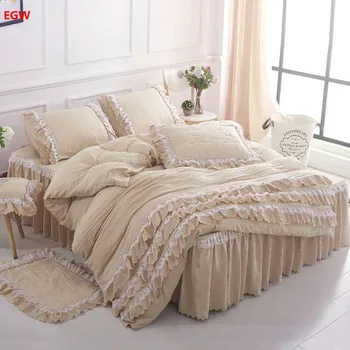 Coreeană set de lenjerie de pat pat albastru set de fusta spălate bumbac plapuma acoperă printesa cuvertură Nunta fata de perna lenjerie de pat textile de casa
