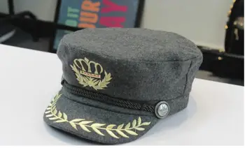 Coroana Ecuson Brodat Militare Pălării Plat-Topped Unisex Marina Pălării Poliester Frumos Capace De Patru Sezoane Pentru Oameni